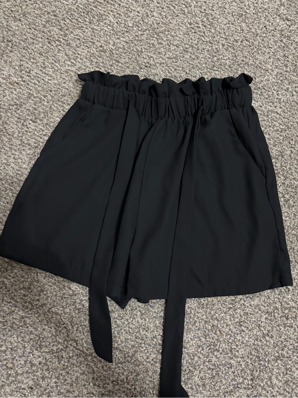 High Waist Paperbag Shorts with Tie Belt - Black